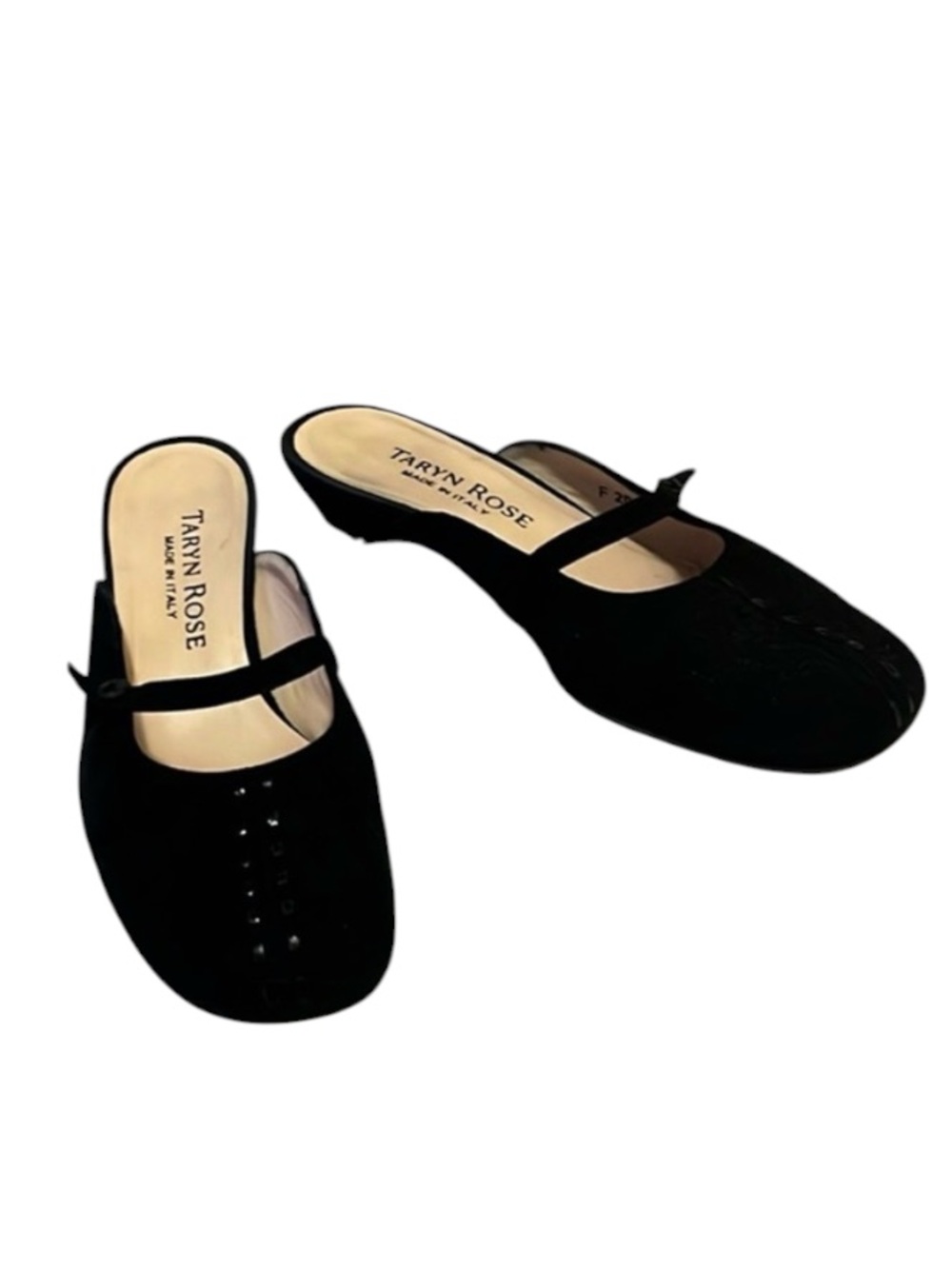 Taryn Rose Black Suede Slide Mule Rounded Square Toe MaryJane Italy Shoes 6